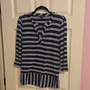 Talbots Navy and White Striped Blouse